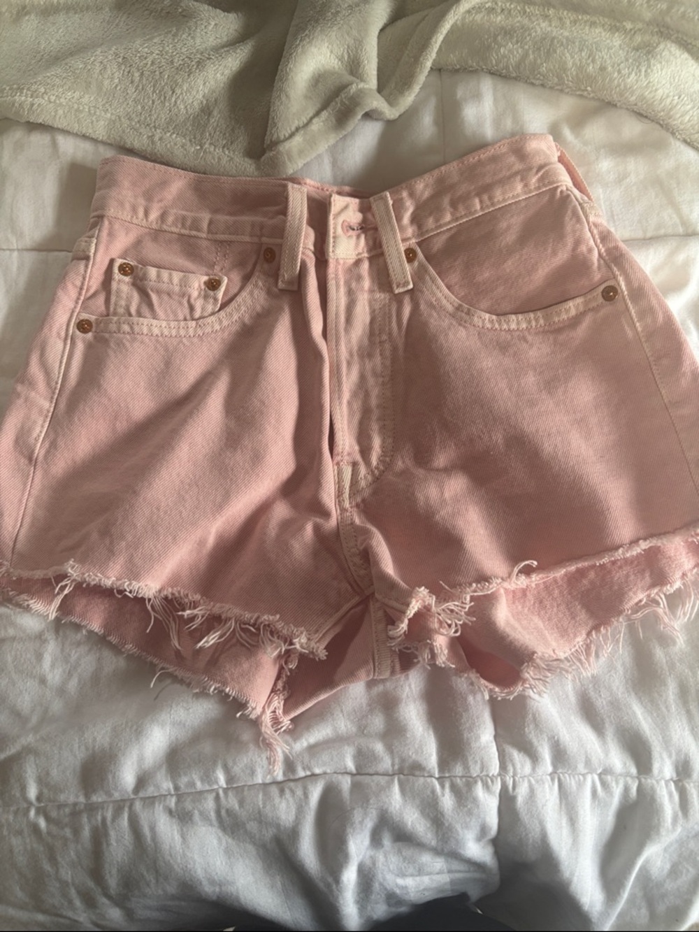 Levi's Light Pink Distressed Denim Shorts